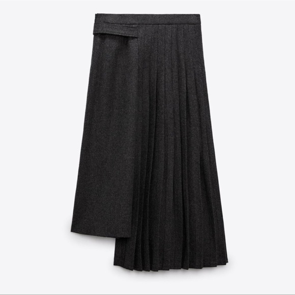 Zara Gray Wool Blend Pleated Asymmetric Skirt - Picture 6 of 7